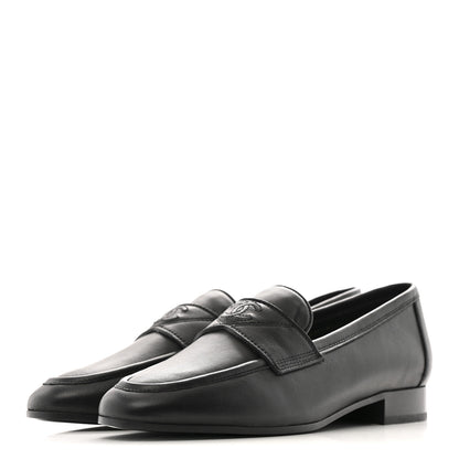 Chanel Calfskin Womens Stitched CC Loafers 37 Black 4 of 11