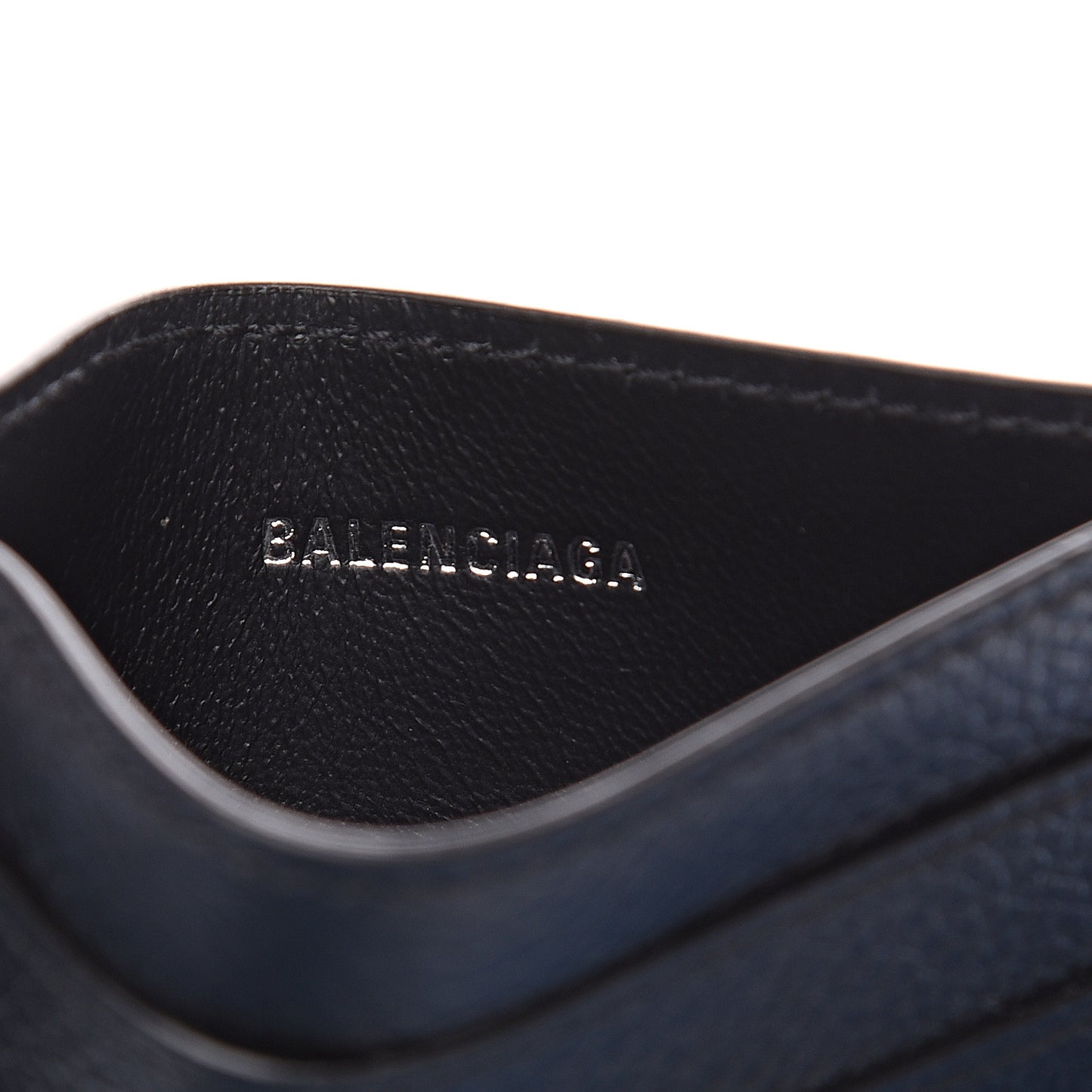 Grained Calfskin Logo Cash Rounded Card Holder Black White