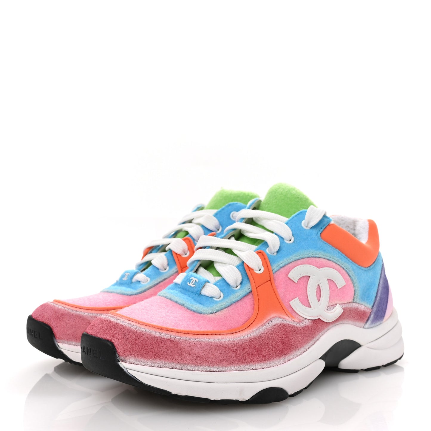 Fabric Suede Calfskin CC Sneakers 39 White Multicolor