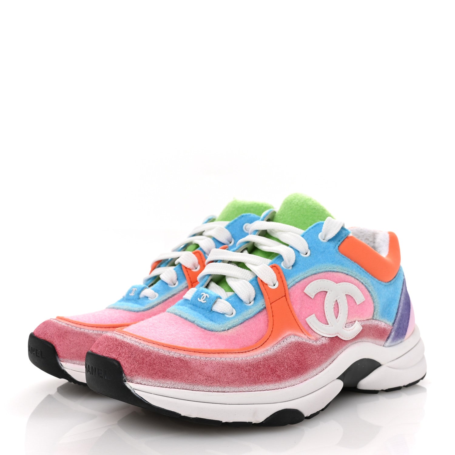Chanel Fabric Suede Calfskin CC Sneakers 39 White Multicolor 4 of 8