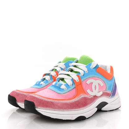 Chanel Fabric Suede Calfskin CC Sneakers 39 White Multicolor 4 of 8