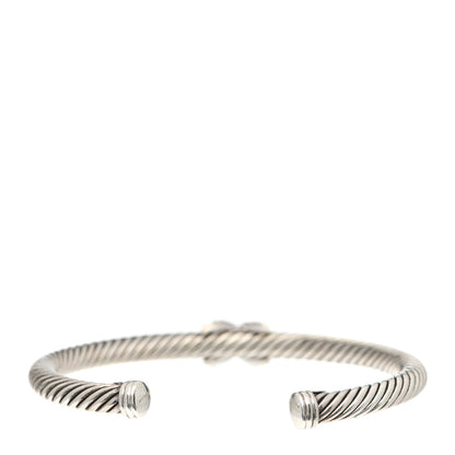 David Yurman Sterling Silver 18K White Gold Diamond Pave 5mm X Cable Bracelet 2 of 4
