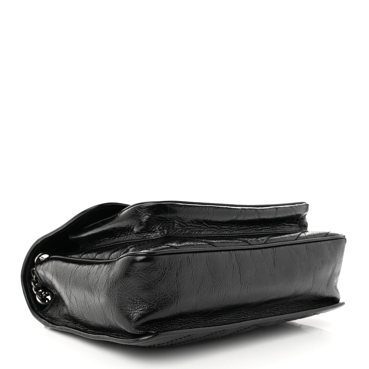 Crinkled Calfskin Matelasse Monogram Large Niki Chain Satchel Black