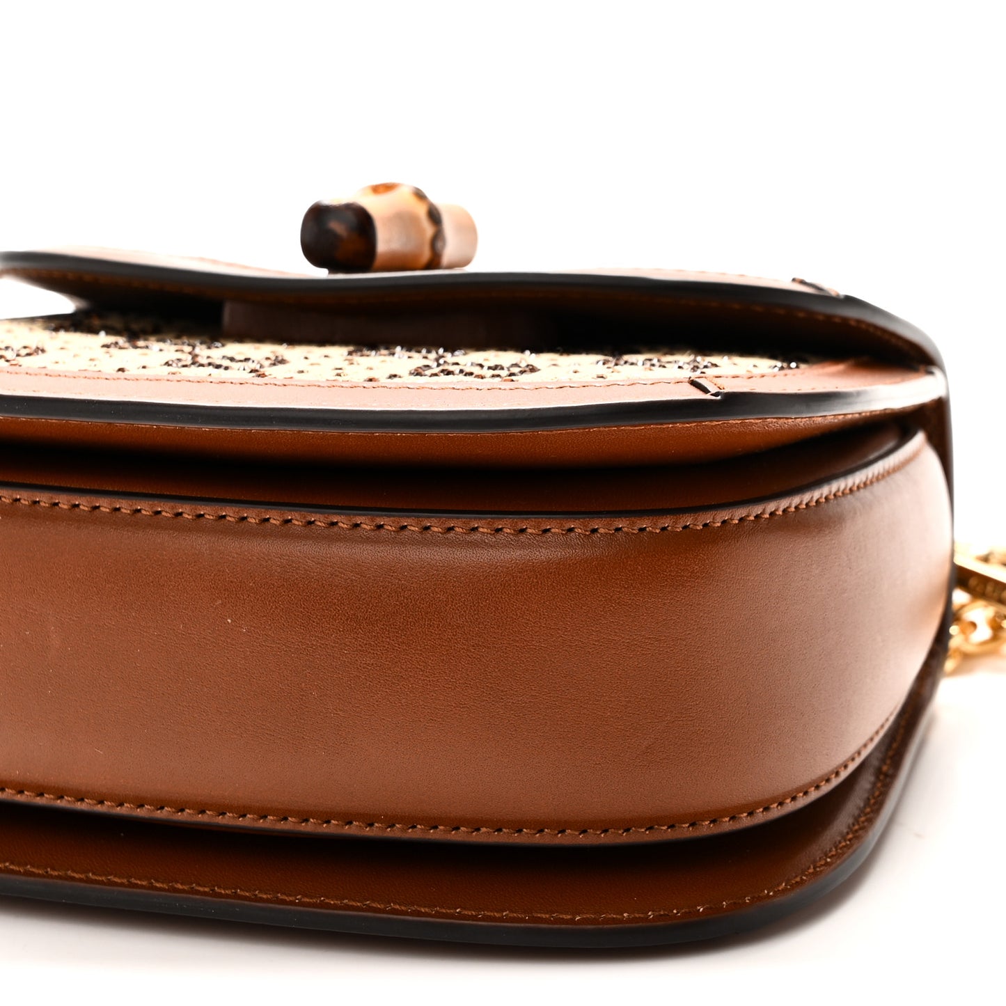 New Canvas Charisma Calfskin Crystal GG Monogram Small Bamboo 1947 Top Handle Bag Camel Ebony