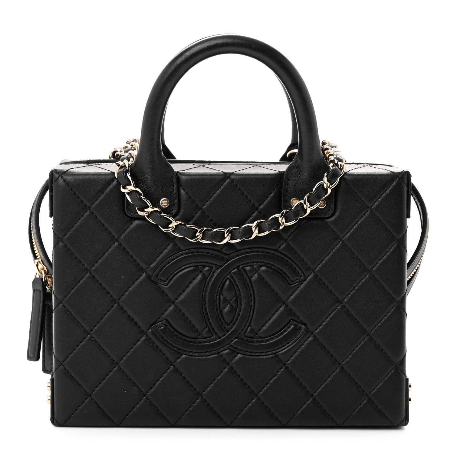 Chanel Calfskin Quilted Studded Square Vanity Case Black 1 of 10