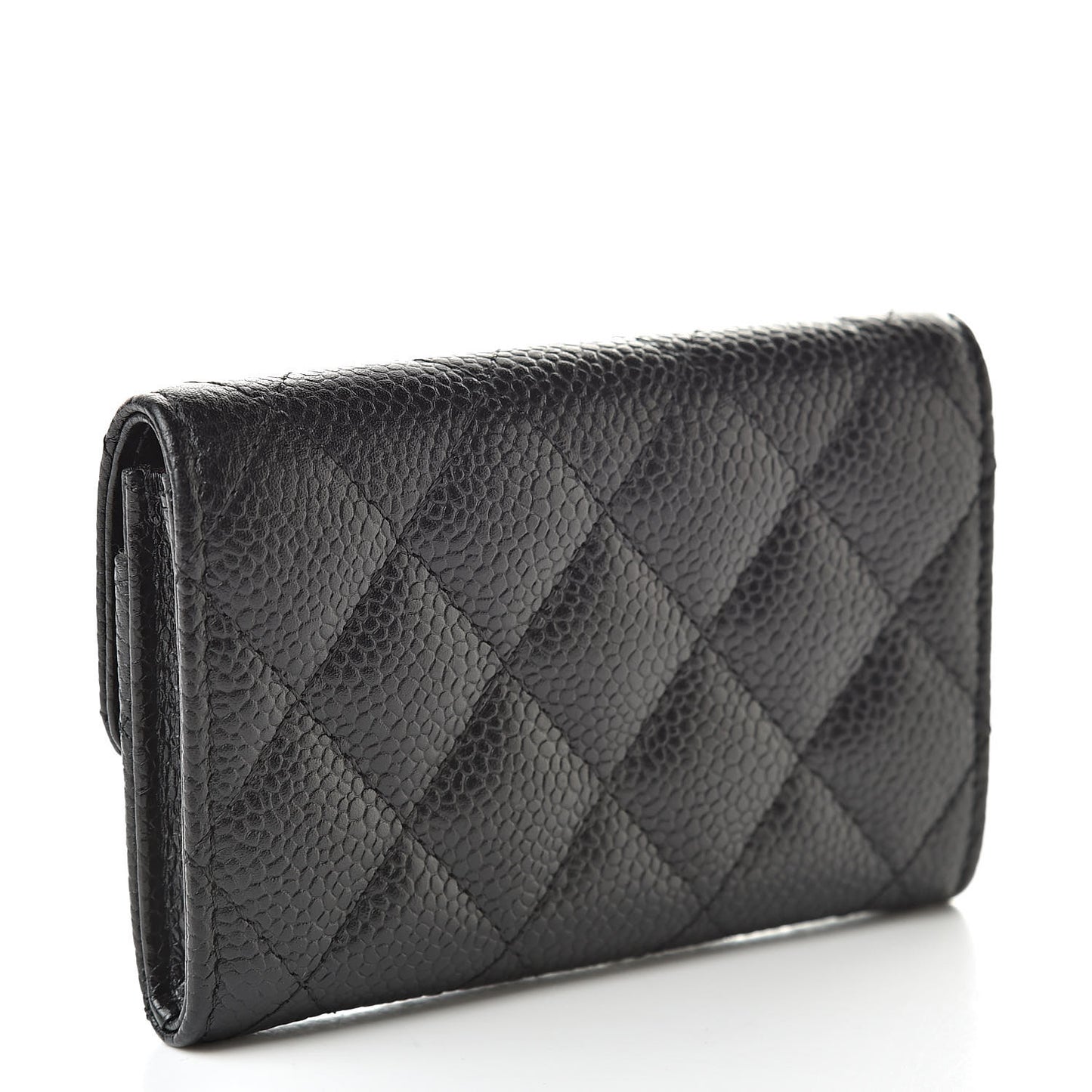 Caviar Quilted Flap Card Holder Wallet Black