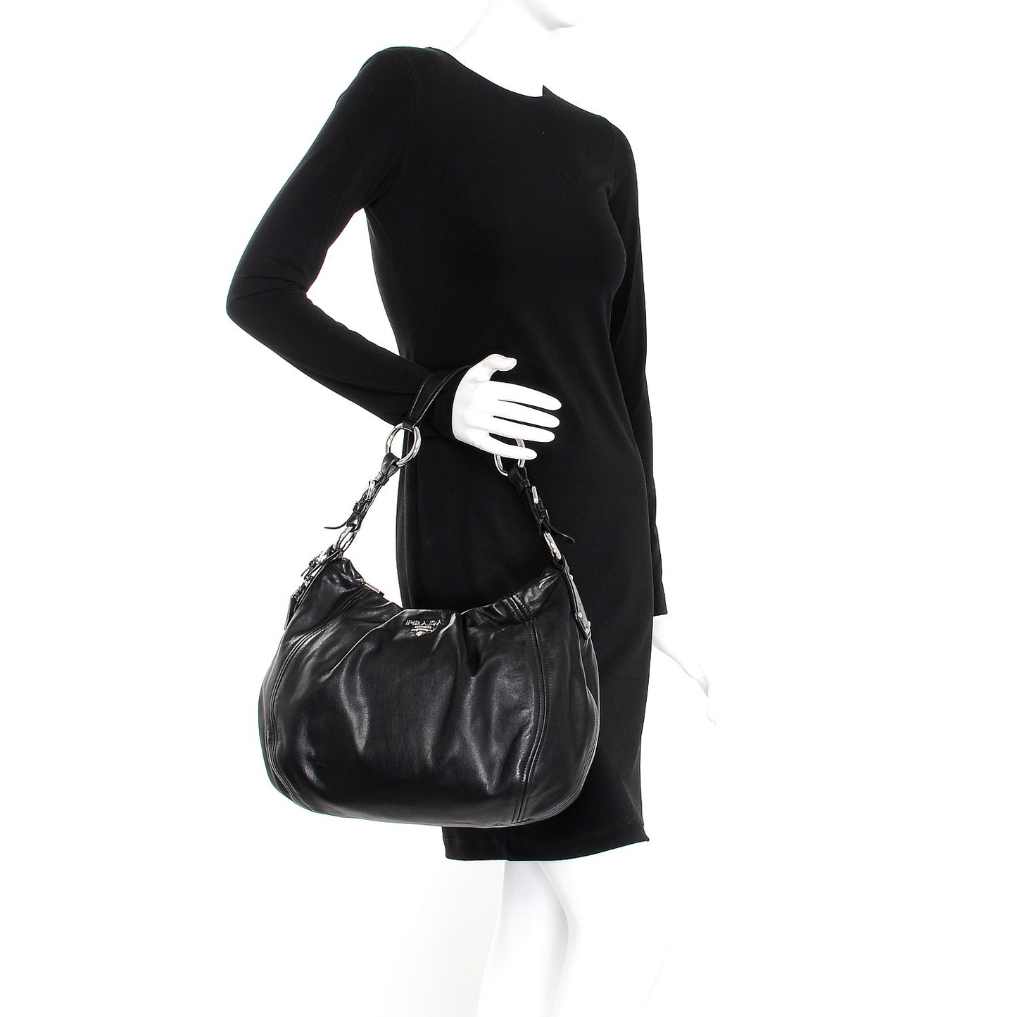 Soft Calf Pleated Hobo Black