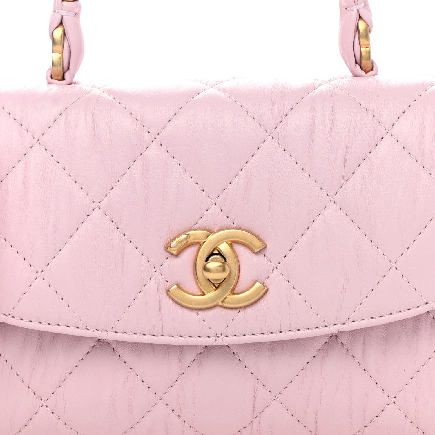 Chanel Crumpled Lambskin Quilted Mini CC Links Top Handle Flap Light Pink 8 of 12