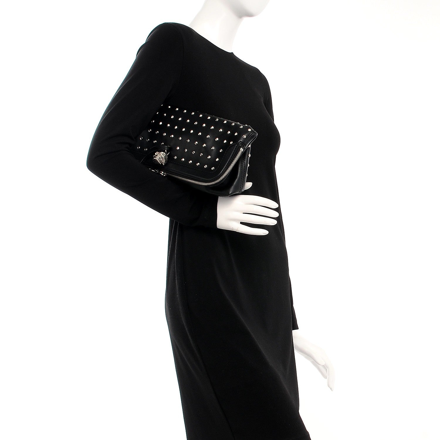Alexander McQueen Calfskin Studded Padlock Skull Clutch Black 2 of 10