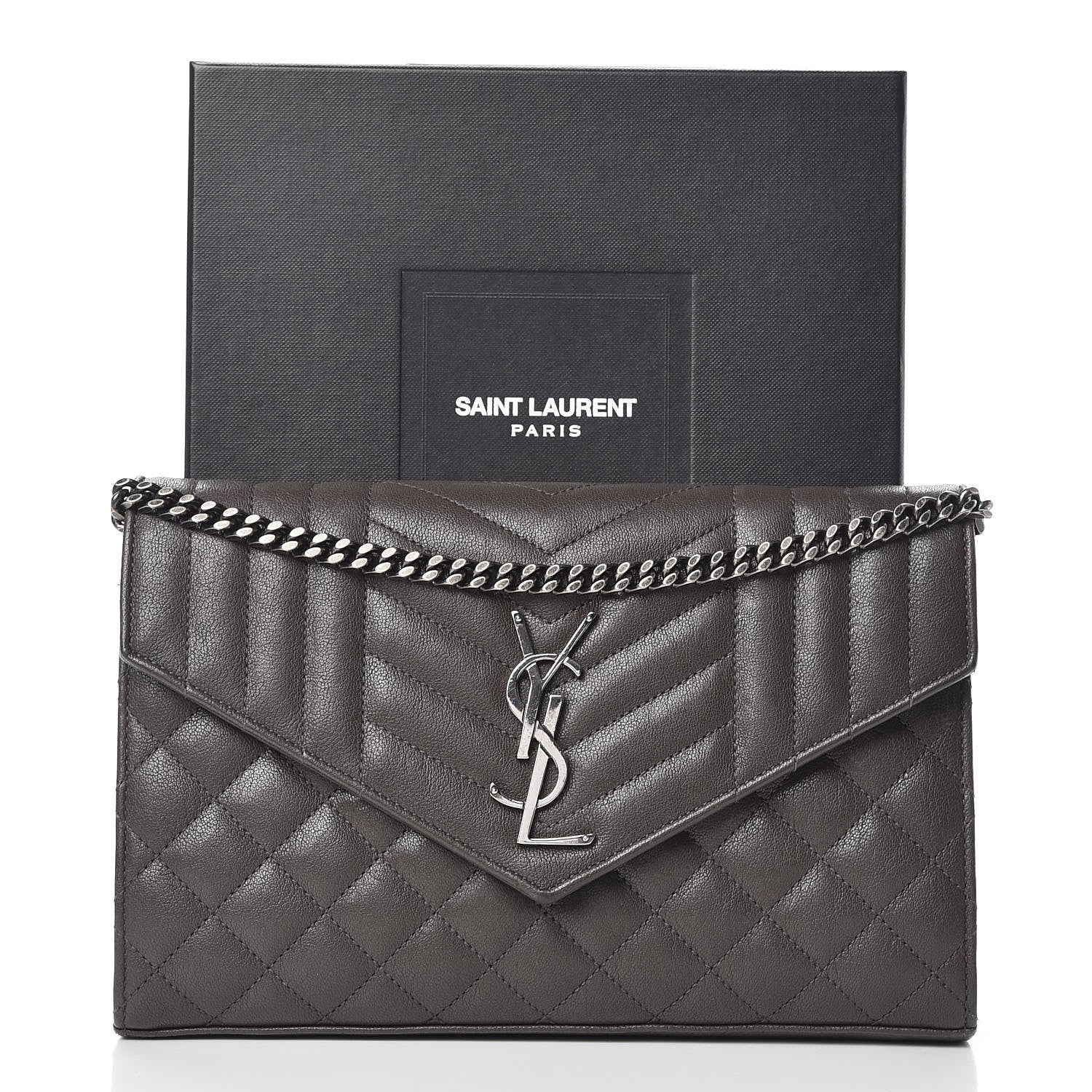Saint Laurent Sheepskin Tri-Quilt Monogram Envelope Chain Wallet Earth 13 of 13