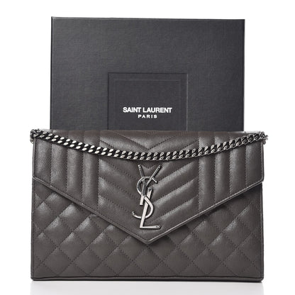 Saint Laurent Sheepskin Tri-Quilt Monogram Envelope Chain Wallet Earth 13 of 13