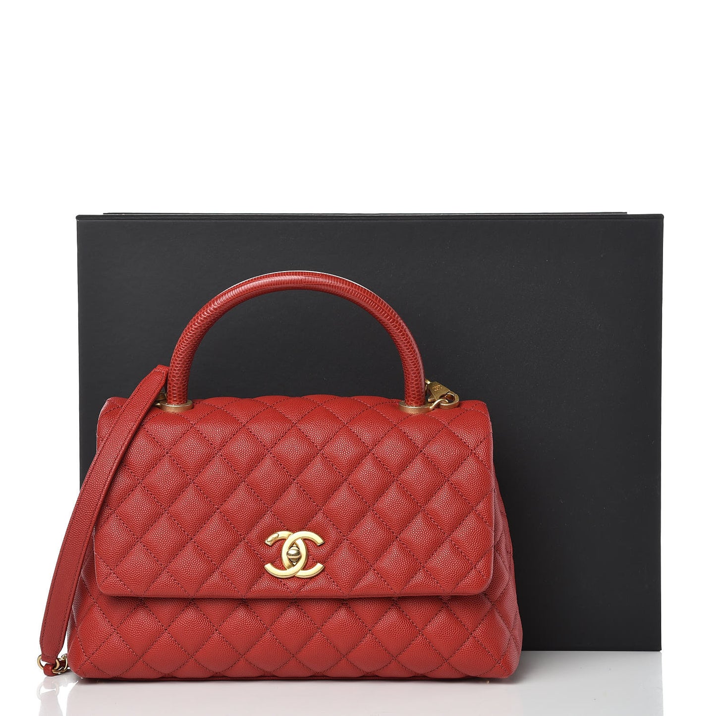 Caviar Lizard Quilted Small Coco Handle Flap Red