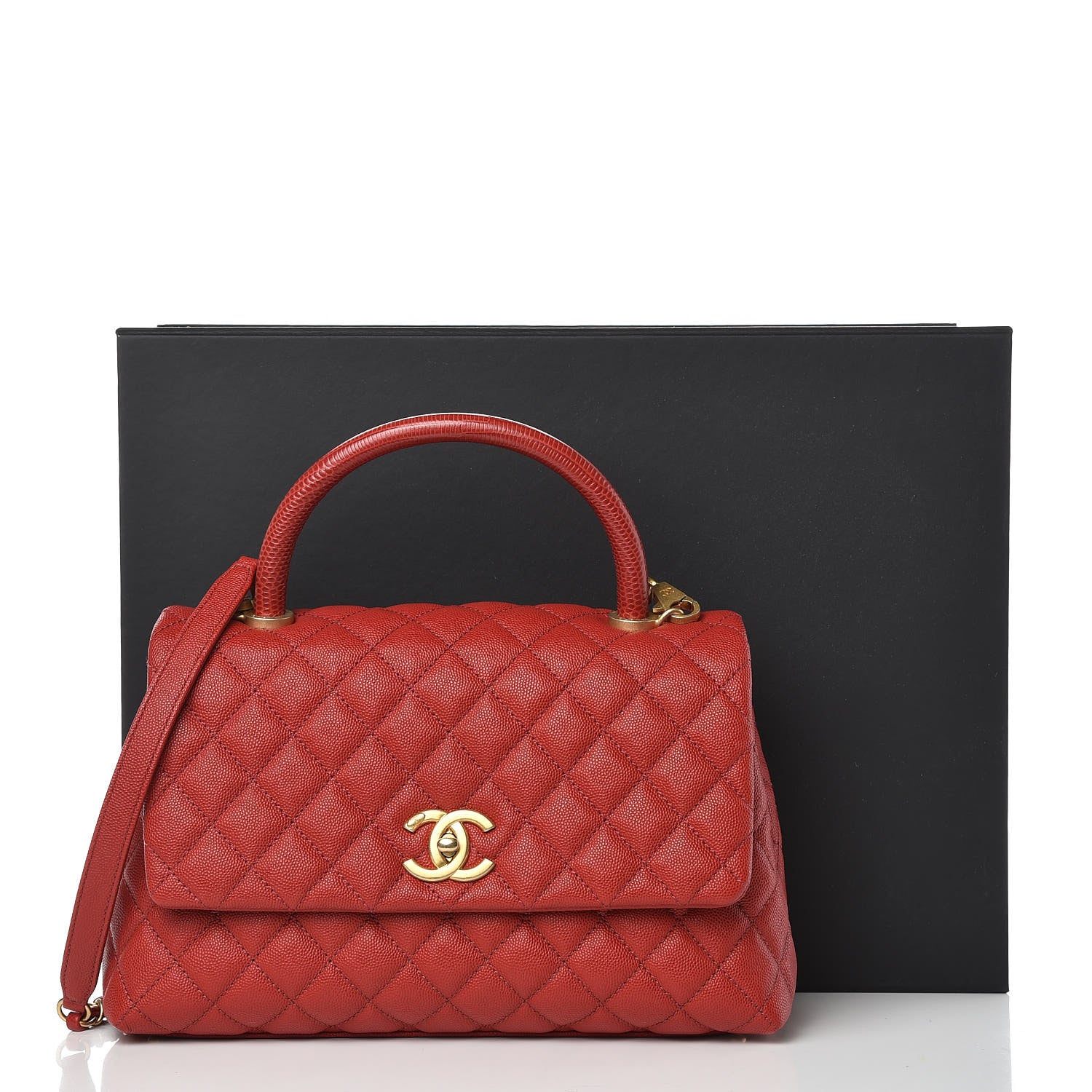 Chanel Caviar Lizard Quilted Small Coco Handle Flap Red 10 of 10