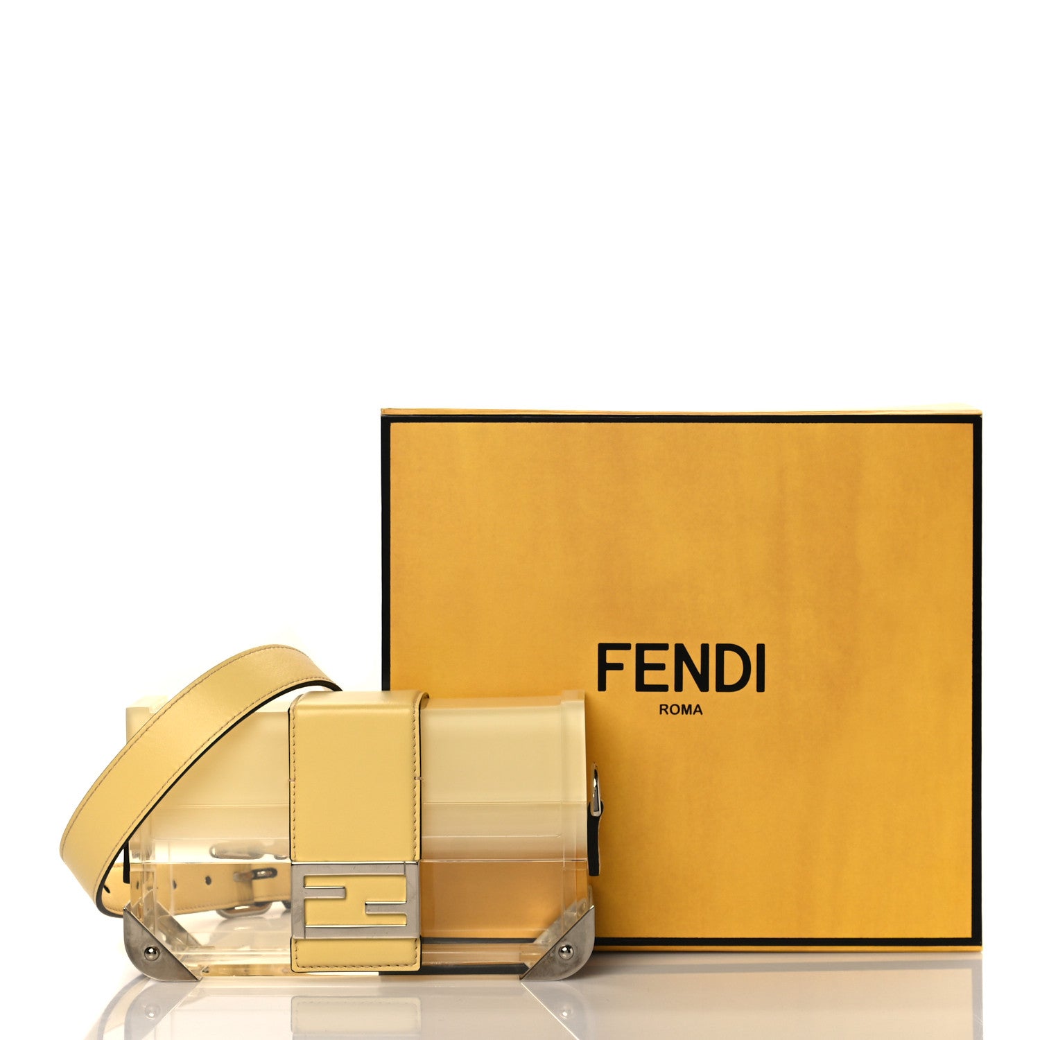 Fendi Plexiglass Vitello Cover Sfumato Mini Baguette Trunk Banana Transparent 10 of 10