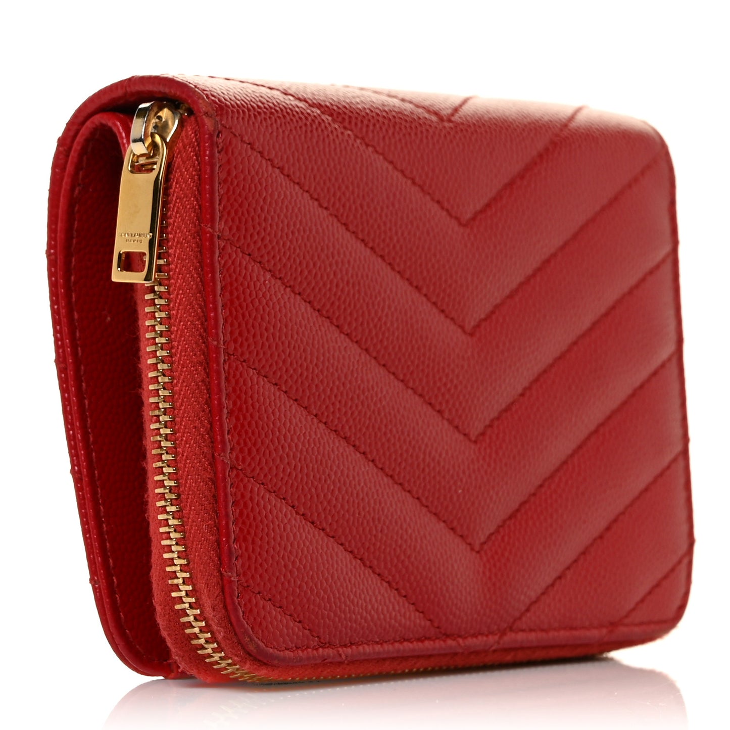 Grain De Poudre Matelasse Chevron Monogram Compact Zip Around Wallet Red