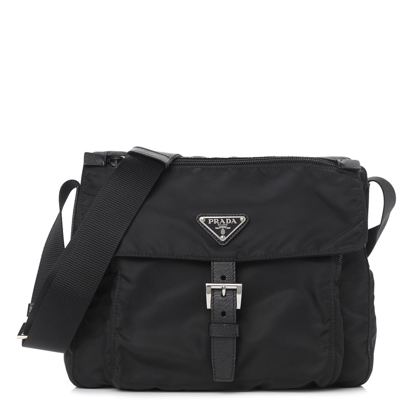 Nylon Vela Saffiano Single Buckle Messenger Shoulder Bag Black
