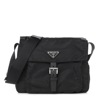 Prada Nylon Vela Saffiano Single Buckle Messenger Shoulder Bag Black 1 of 9