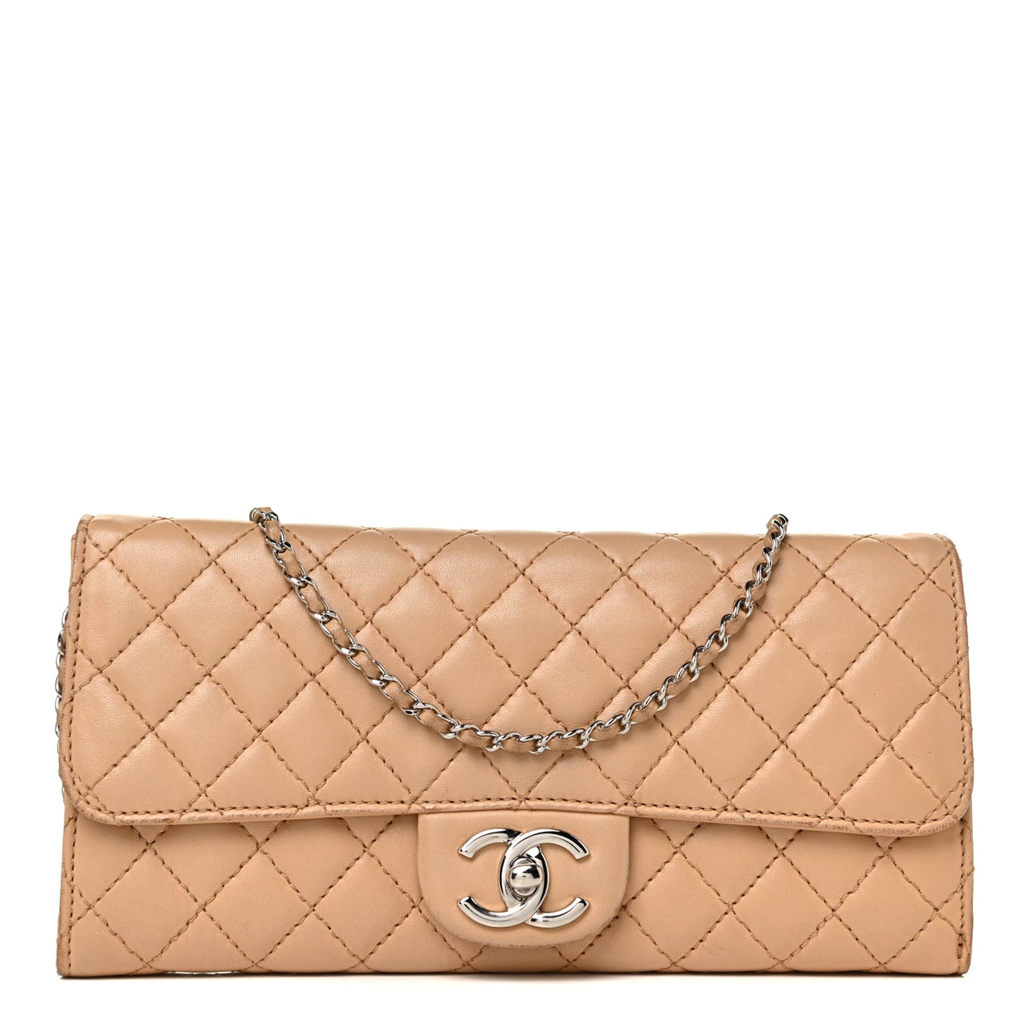 Lambskin Quilted Chain Clutch Flap Beige