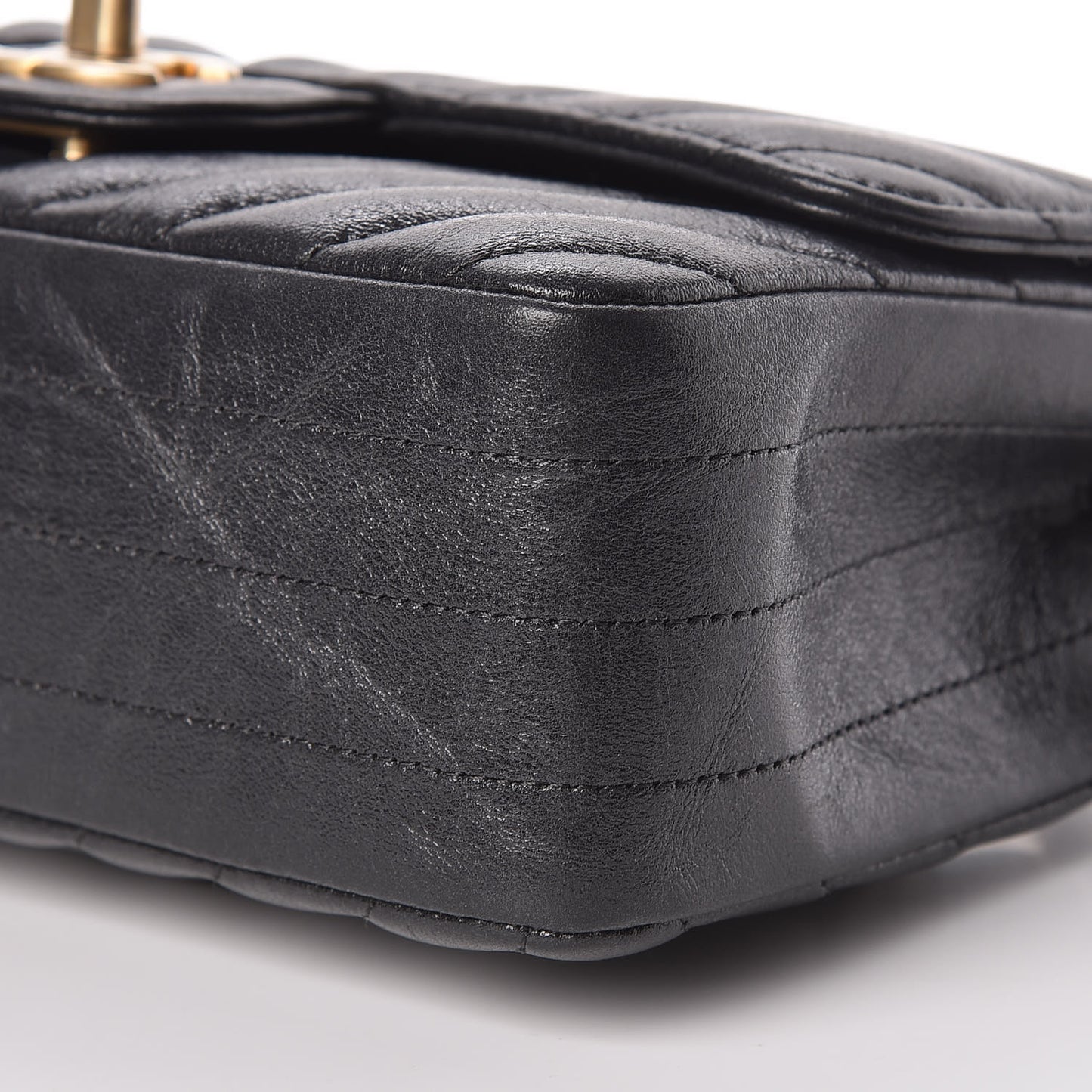Iridescent Calfskin Chevron Quilted Mini Rectangular Flap Black
