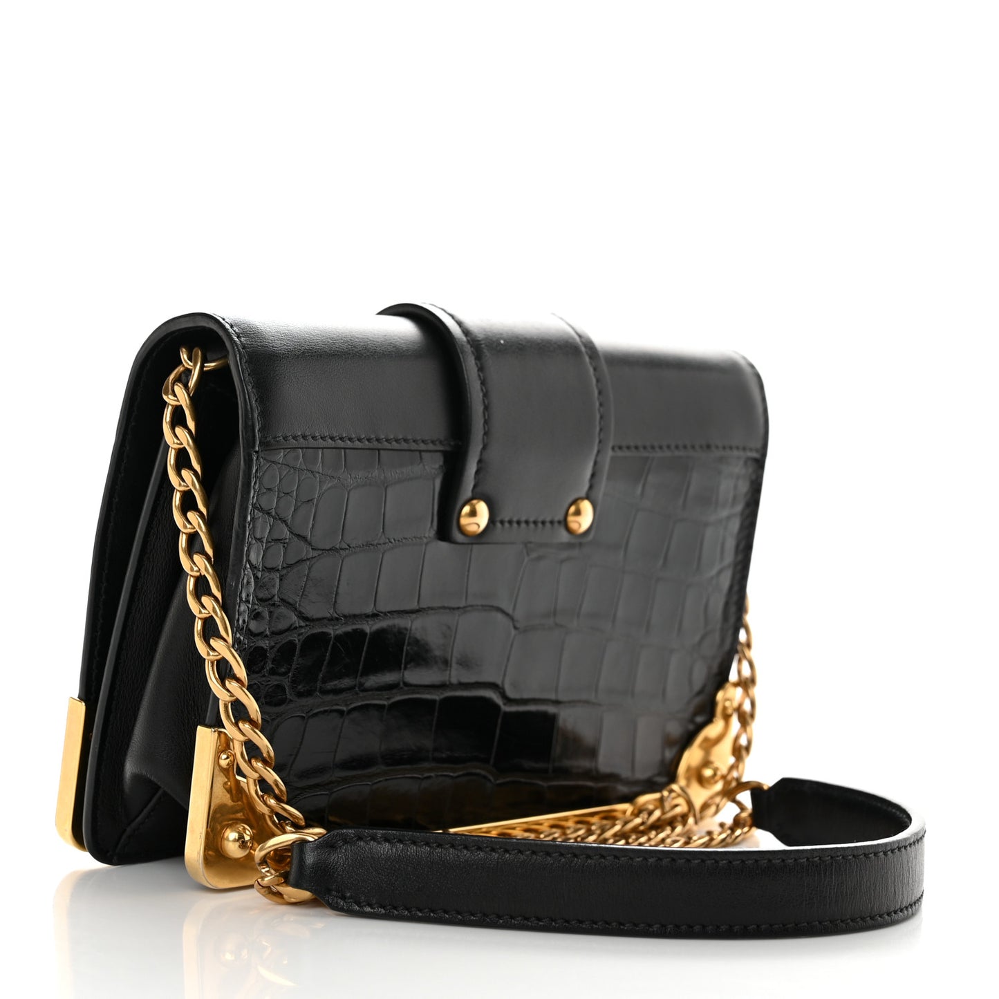 City Calfskin Crocodile Cahier Bag Black