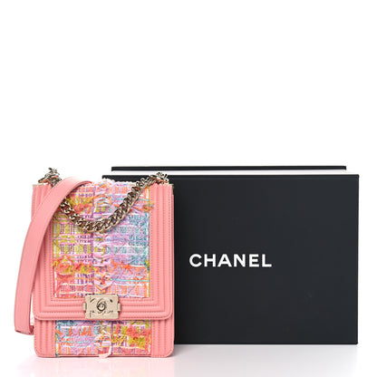 Chanel Calfskin Tweed Quilted North South Boy Flap Pink 11 of 11