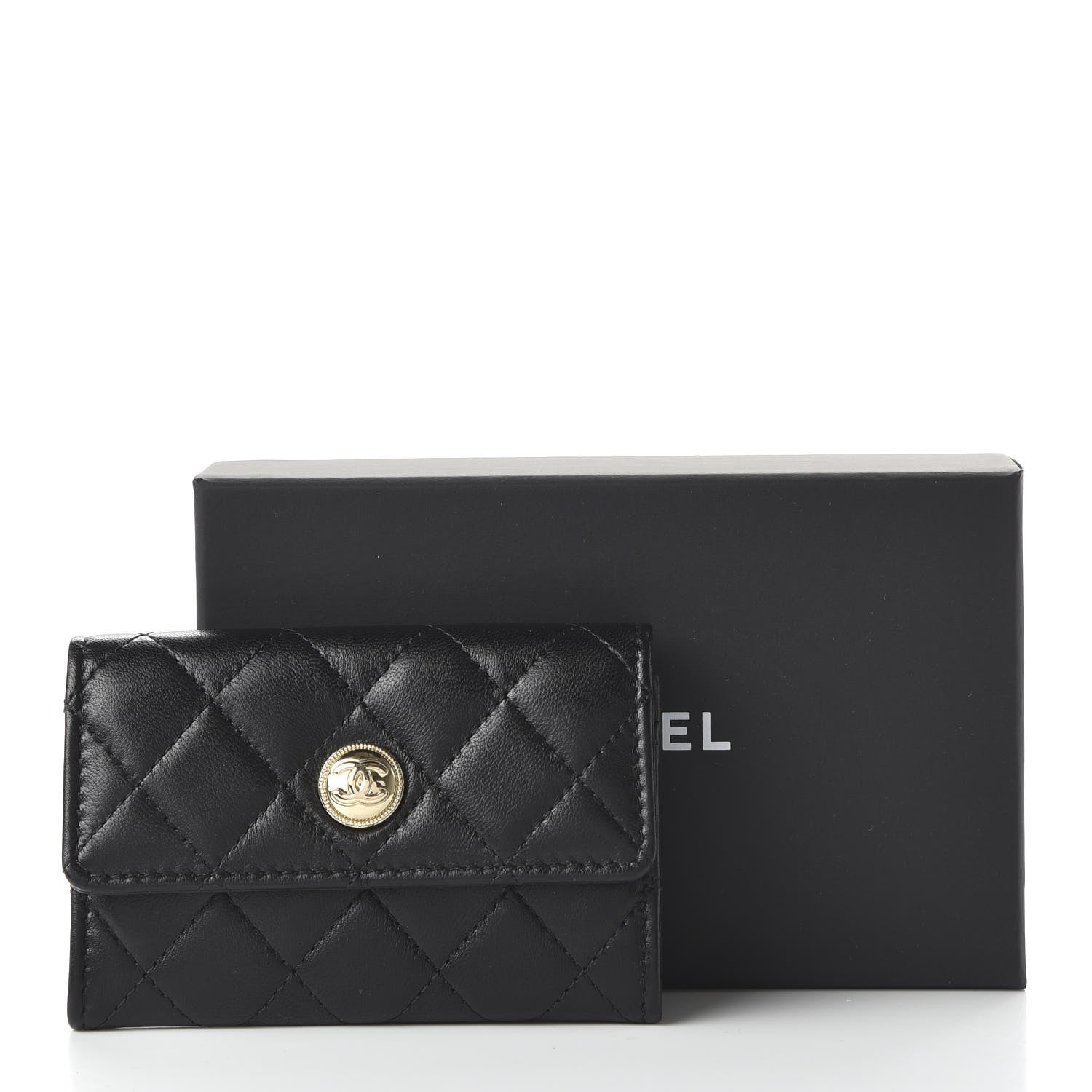 Chanel Lambskin Quilted CC Button Flap Card Holder Black 13 of 13