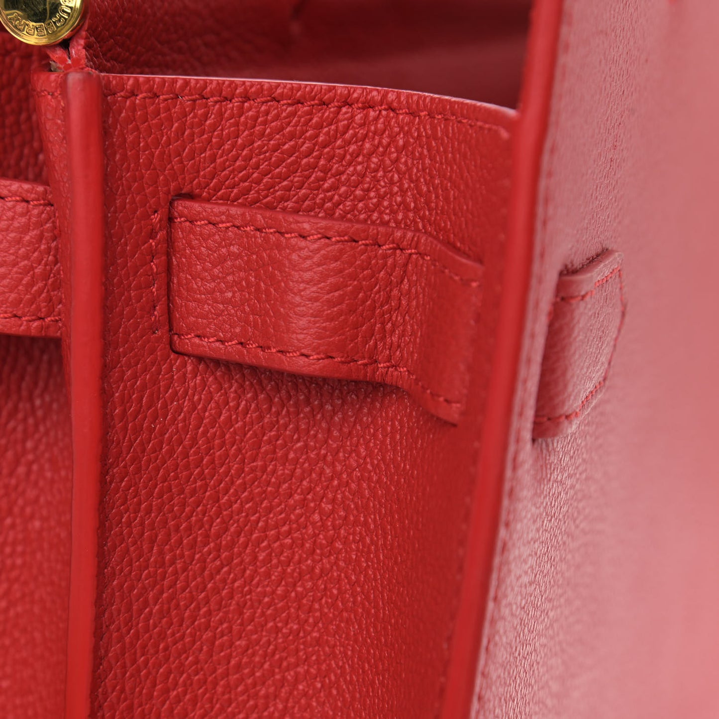 Grainy Calfskin Small Two Handle Title Bag Red