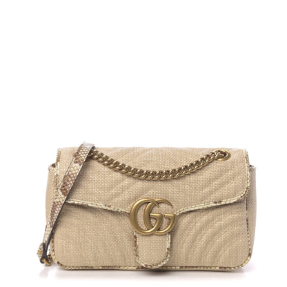 Gucci Raffia Elaphe Matelasse Small GG Marmont Shoulder Bag Natural Cream Brown 1 of 10