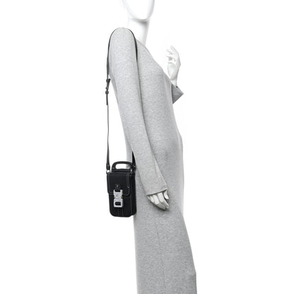 Christian Dior Grained Calfskin Vertical Saddle Pouch With Strap Black 2 of 10