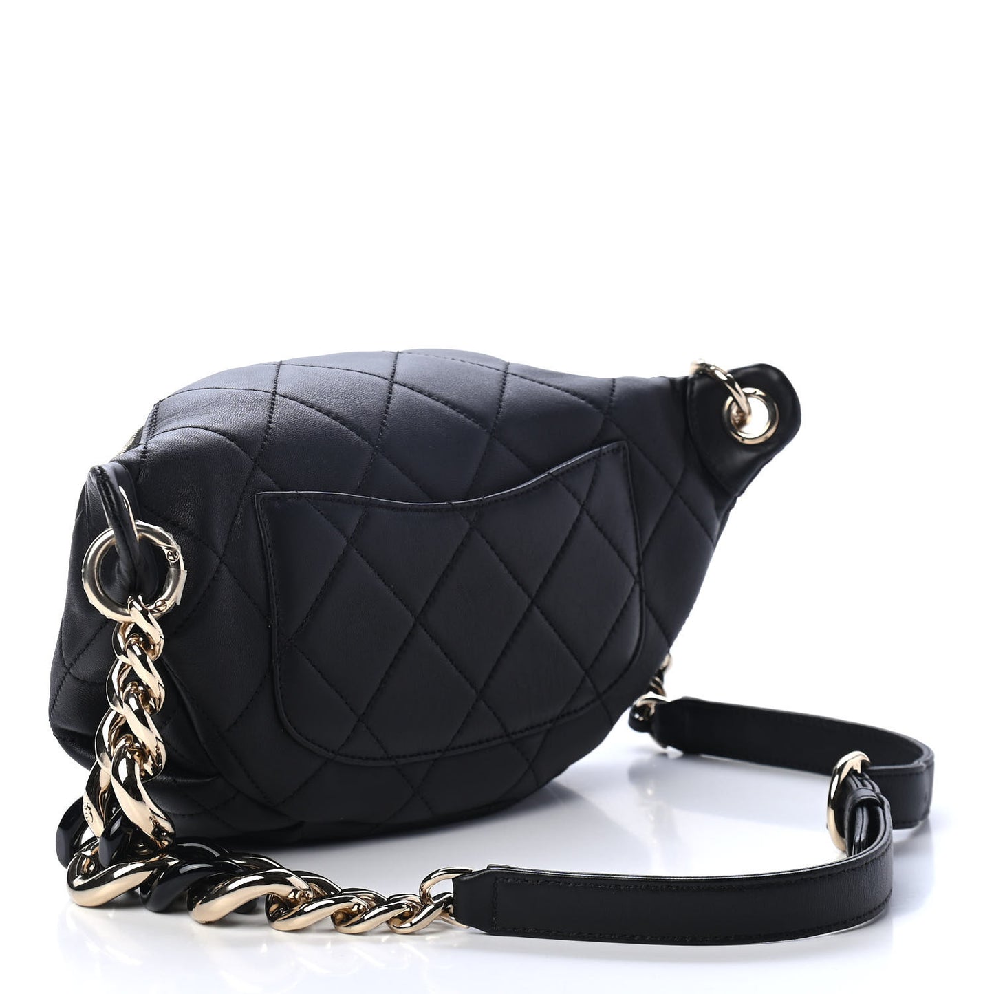 Lambskin Quilted Resin Bi-Color Waist Bag Fanny Pack Black