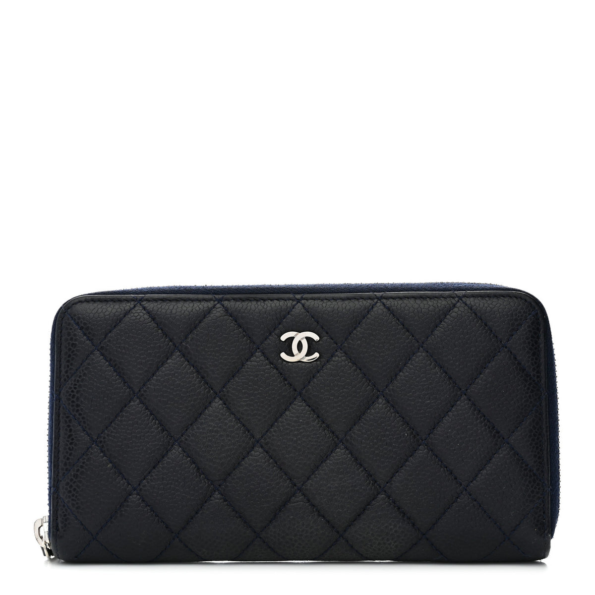 Chanel Caviar Quilted Large Gusset Zip Around Wallet Navy 1 of 9