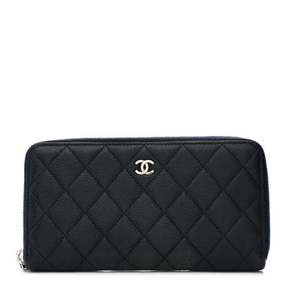 Chanel Caviar Quilted Large Gusset Zip Around Wallet Navy 1 of 9