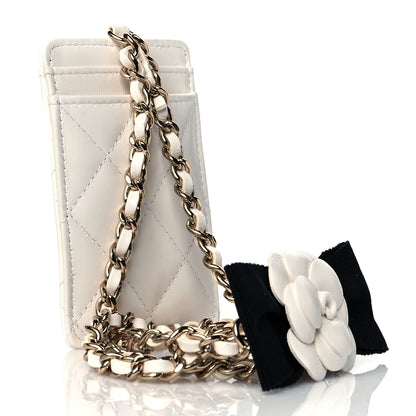 Chanel Lambskin Quilted Camellia Bow Card Holder On Chain White 2 of 11