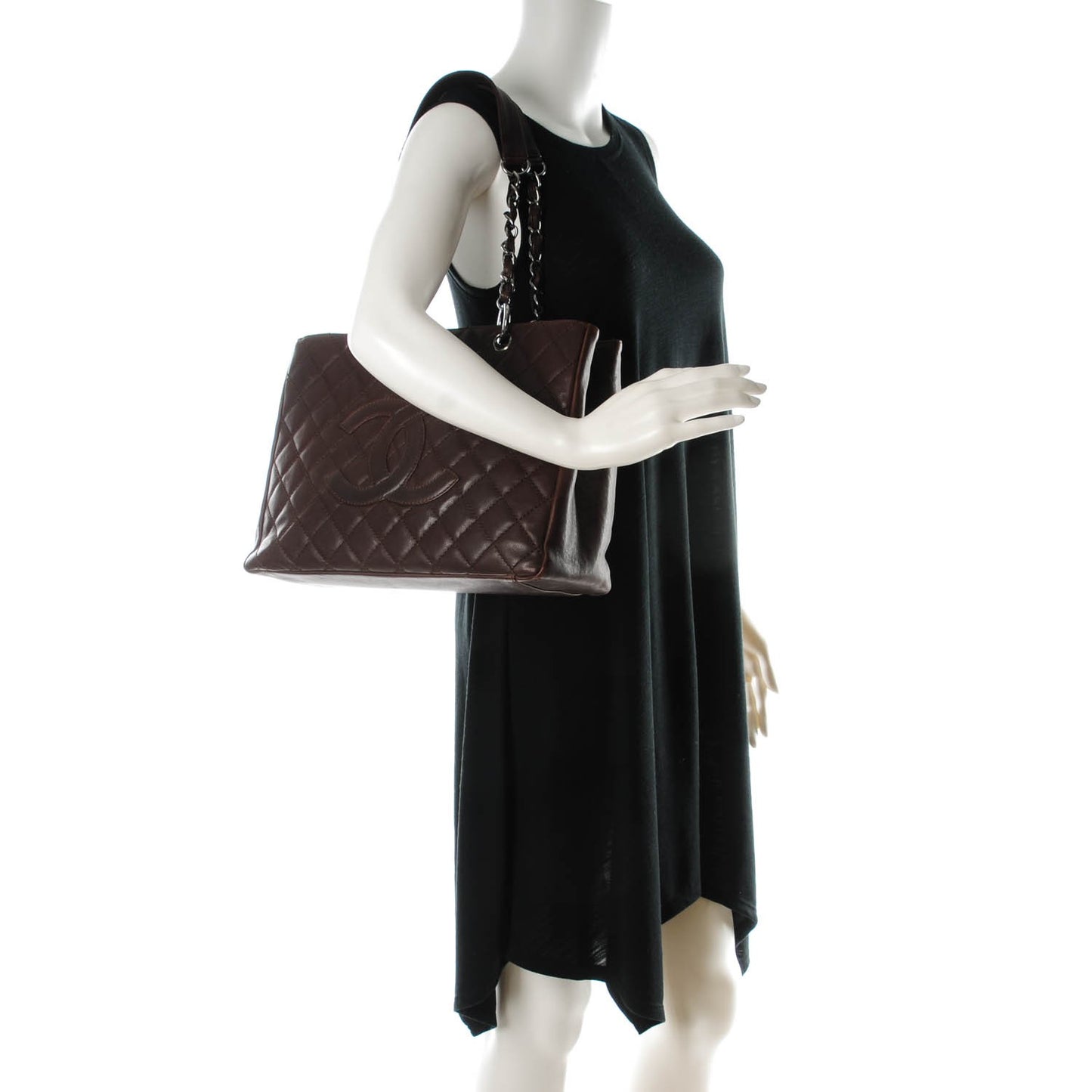 Calfskin Quilted Grand Shopping Tote GST Dark Brown