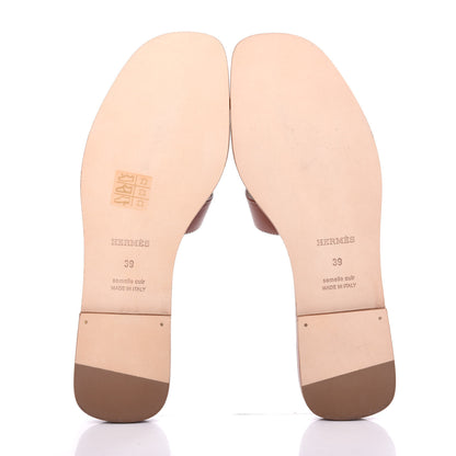 Hermes Box Calfskin Oran Sandals 39 Gold 6 of 11