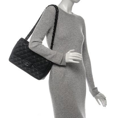 Chanel Crumpled Calfskin Quilted Jumbo Double Flap So Black 2 of 8