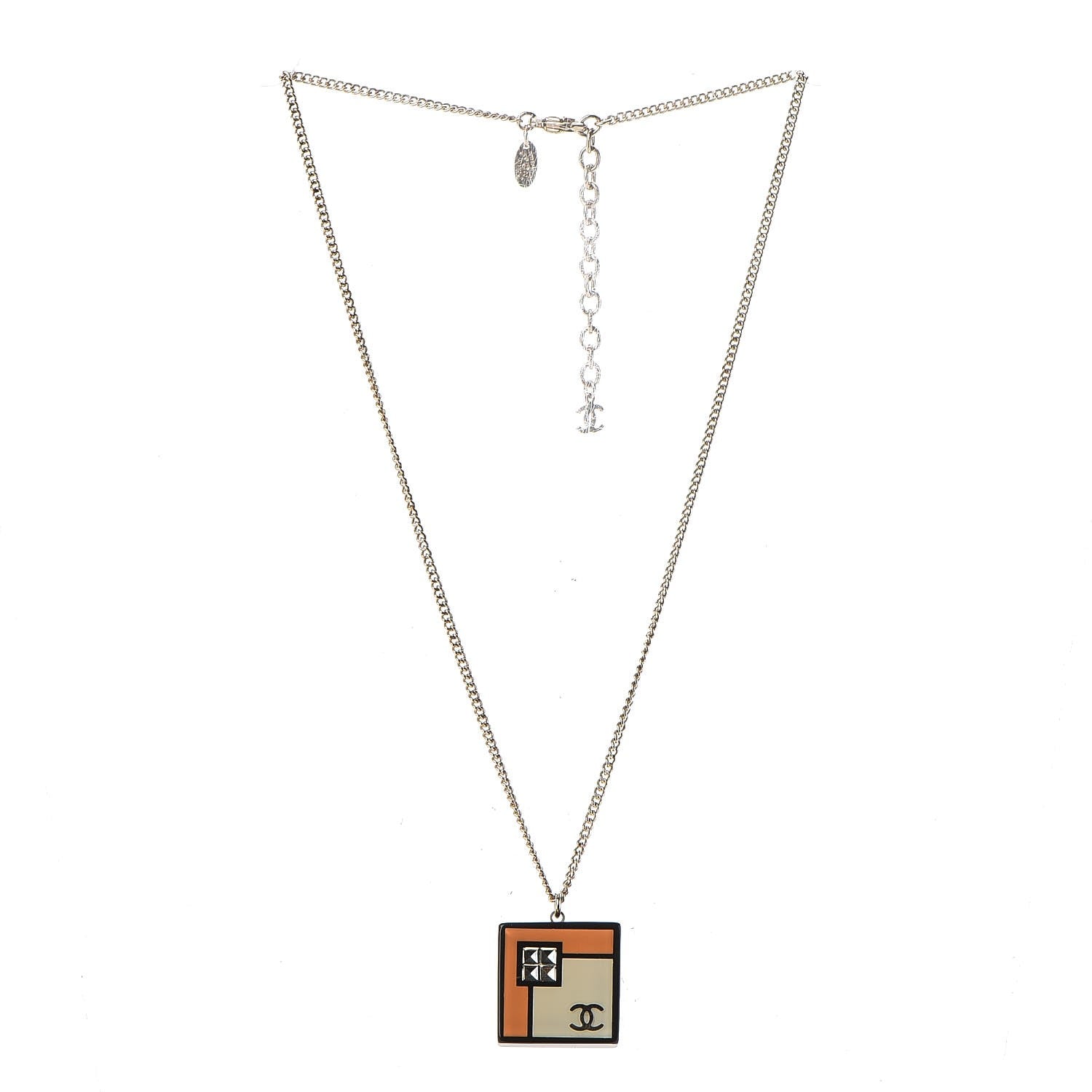 Chanel Resin Crystal Geometric Square Necklace White Black Orange 4 of 9