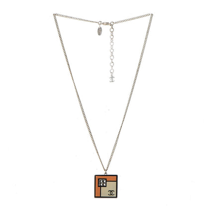 Chanel Resin Crystal Geometric Square Necklace White Black Orange 4 of 9
