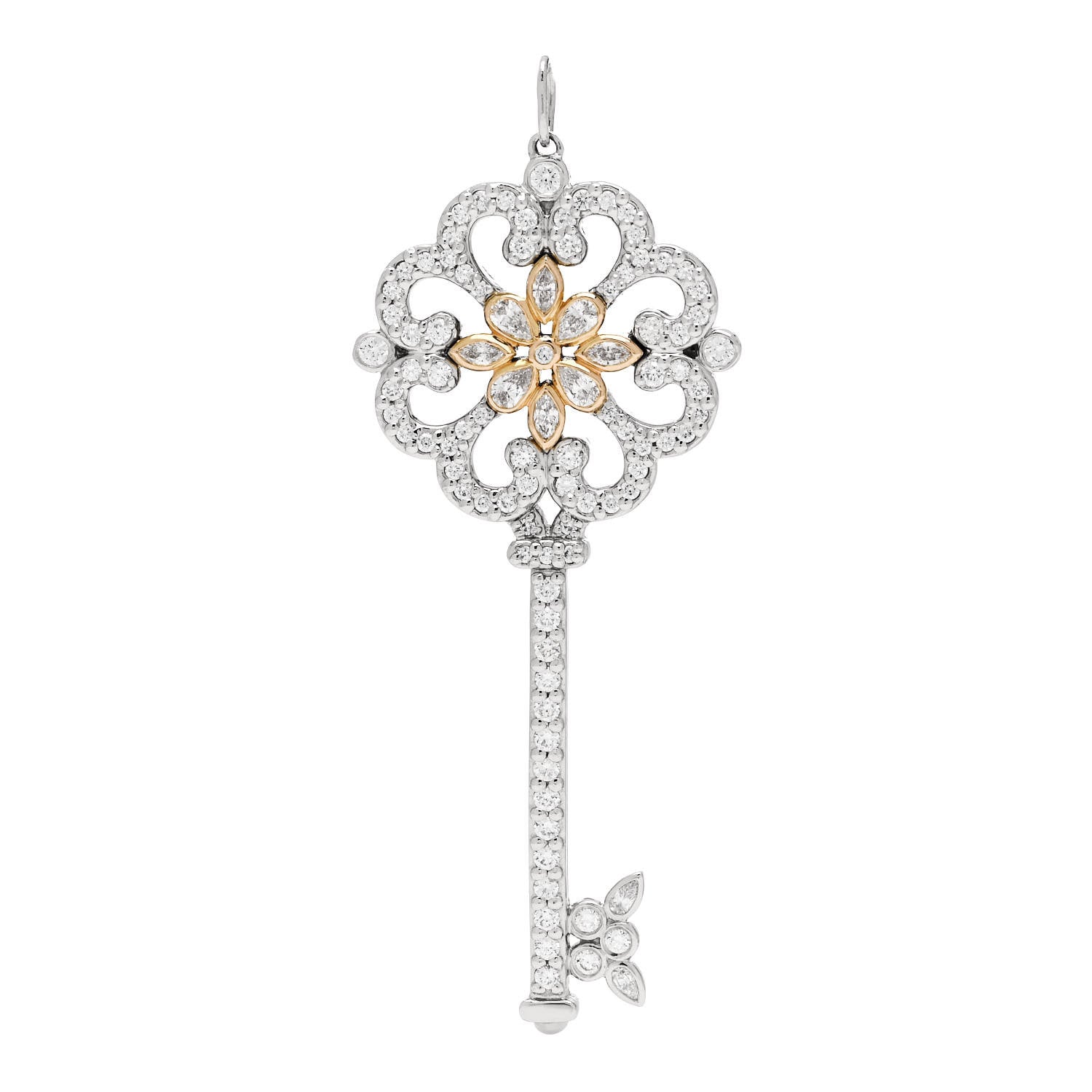 Tiffany Platinum 18K Yellow Gold Diamond Enchant Primrose Key Pendant 1 of 6
