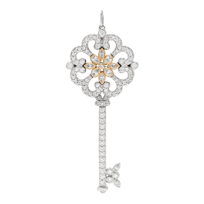 Tiffany Platinum 18K Yellow Gold Diamond Enchant Primrose Key Pendant 1 of 6