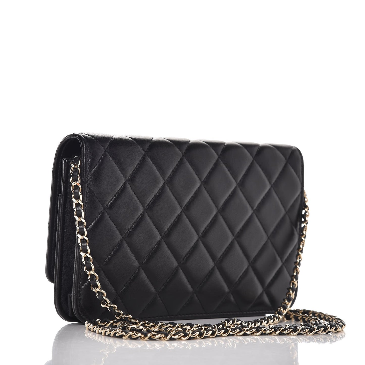 Lambskin Quilted Golden Class Wallet on Chain WOC Black
