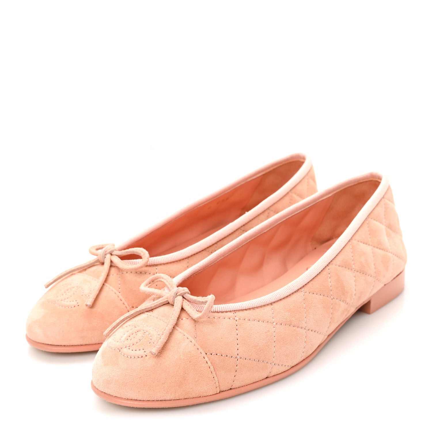 Chanel Suede Calfskin Quilted Cap Toe CC Ballerina Flats 36 Pink 4 of 9