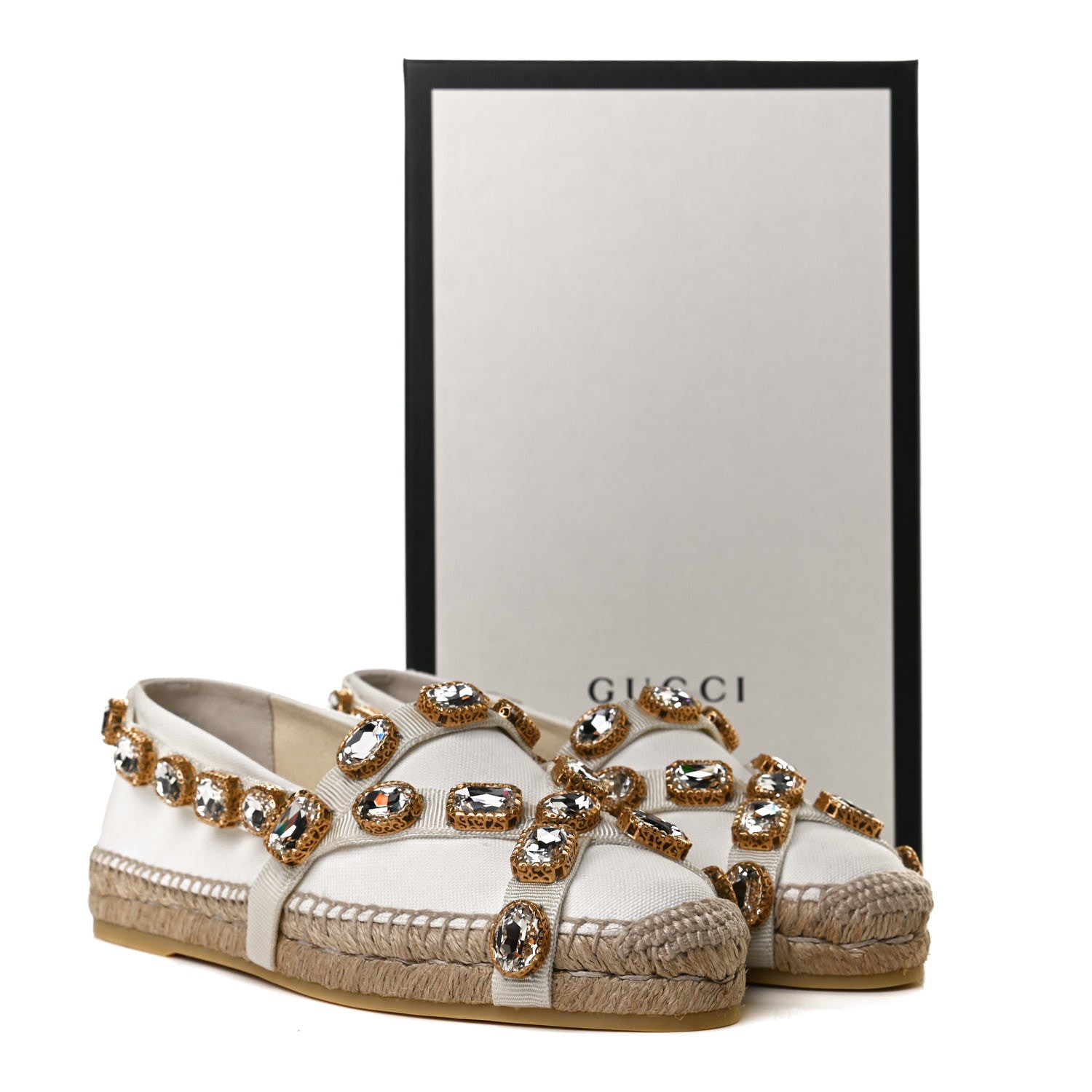 Gucci Canvas Crystal Embellished Espadrilles 39 Great White 11 of 11