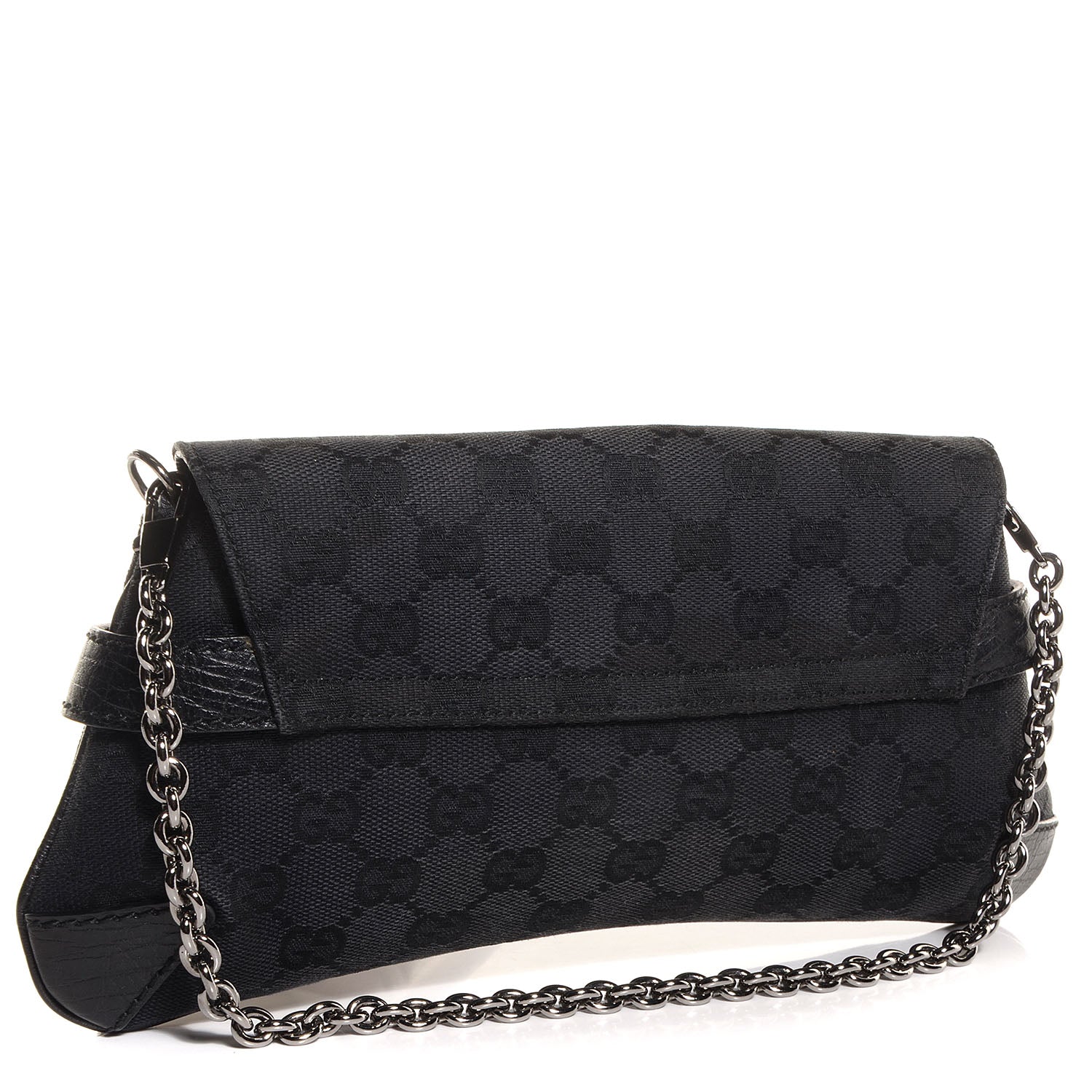 Gucci Monogram Horsebit Chain Clutch Black 3 of 7