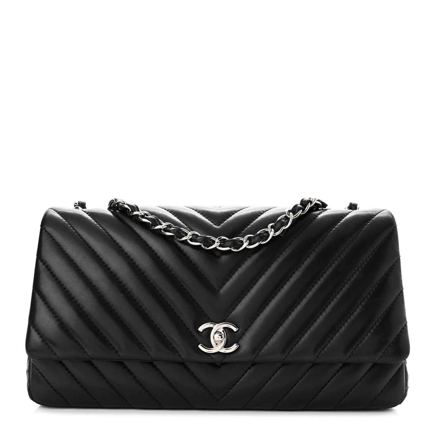 Chanel Lambskin Chevron Quilted Single Flap Black 1 of 10