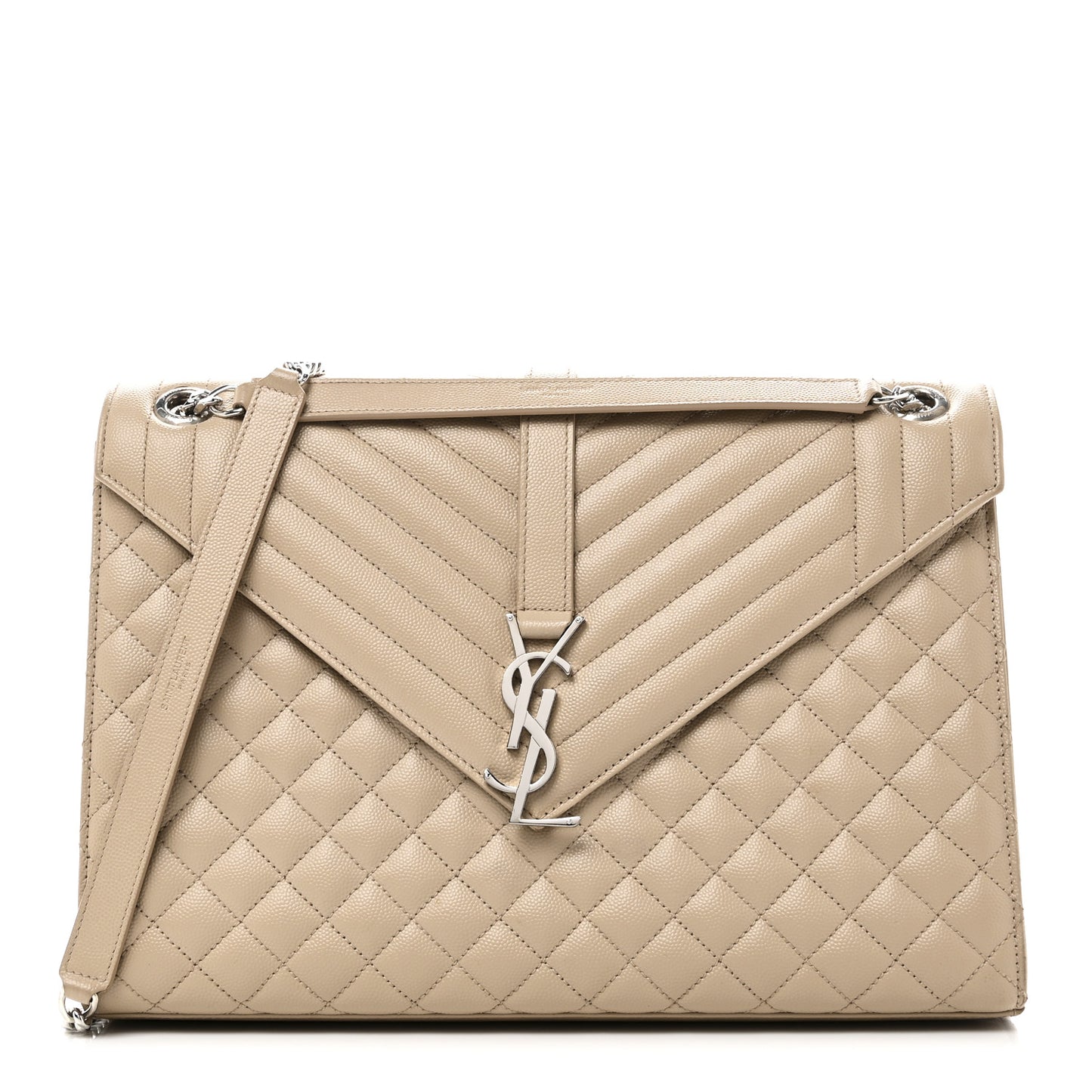 Grain De Poudre Mixed Matelasse Large Triquilt Monogram Satchel Dark Beige