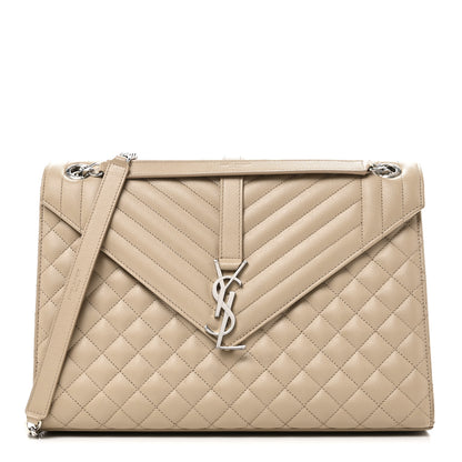 Saint Laurent Grain De Poudre Mixed Matelasse Large Triquilt Monogram Satchel Dark Beige 1 of 10
