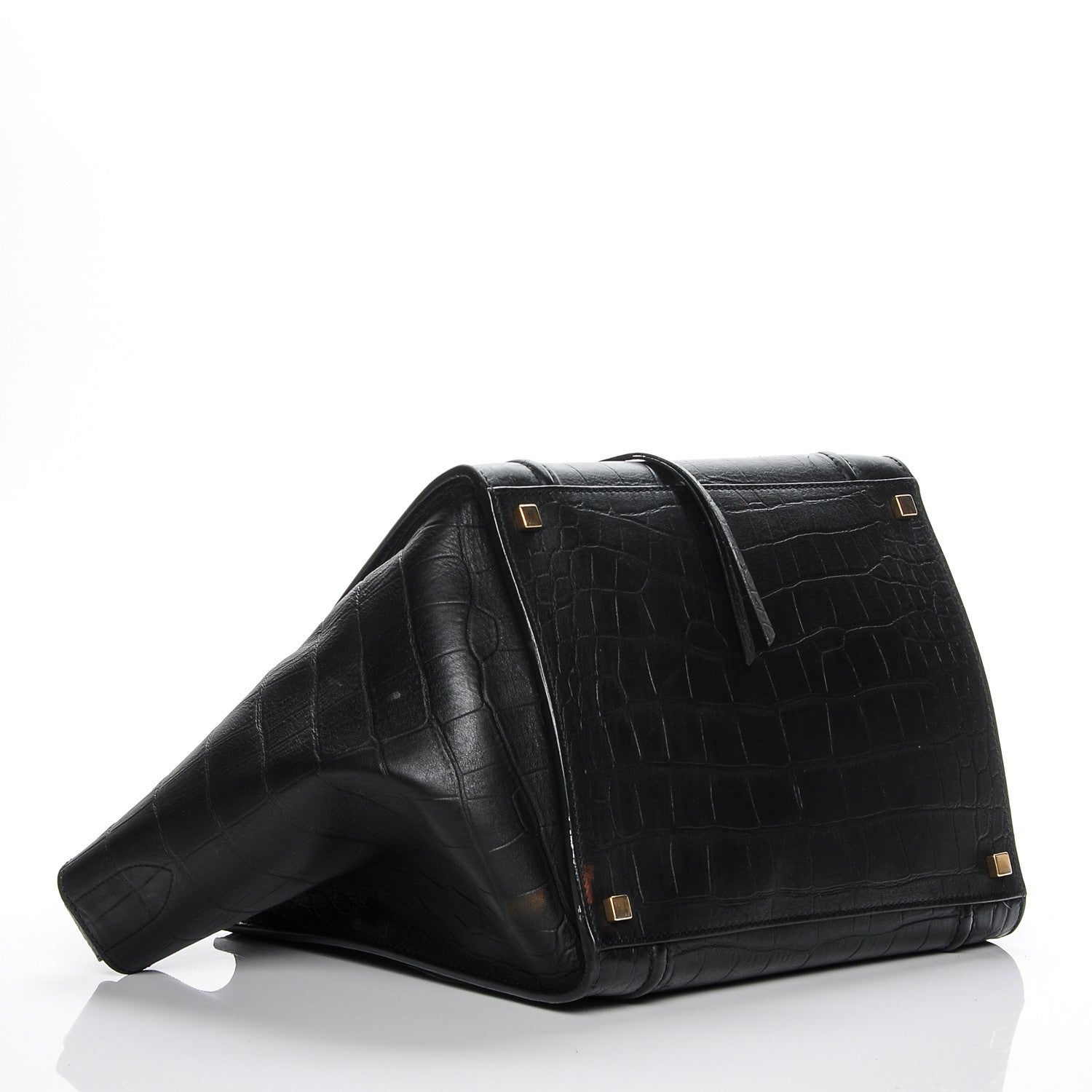 Celine Crocodile Embossed Calfskin Medium Phantom Luggage Black 4 of 10