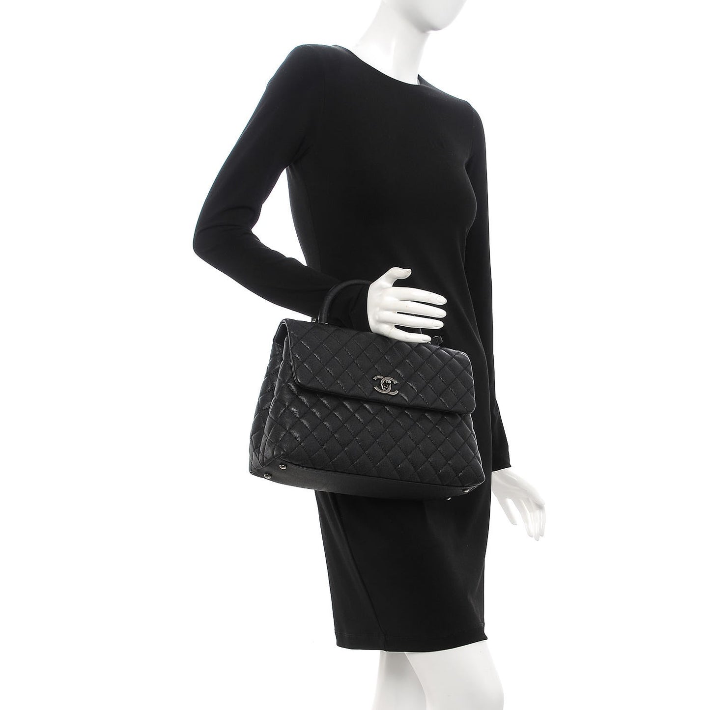 Caviar Quilted Medium Coco Handle Flap Black