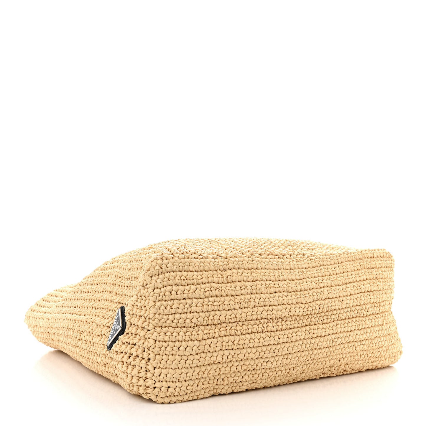 Yarn Raffia Effect Crochet Embroidered Logo Tote Naturale